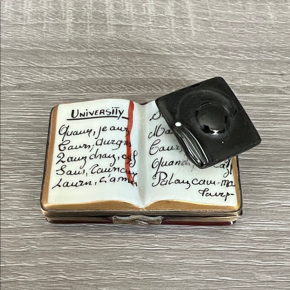 Limoges Black and Red University Book Trinket Box